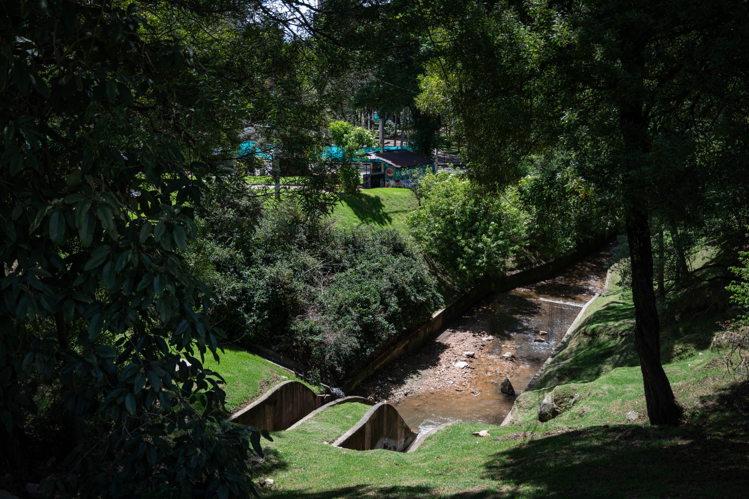 Foto de parte donde pasa la quebrada en medio del parque
