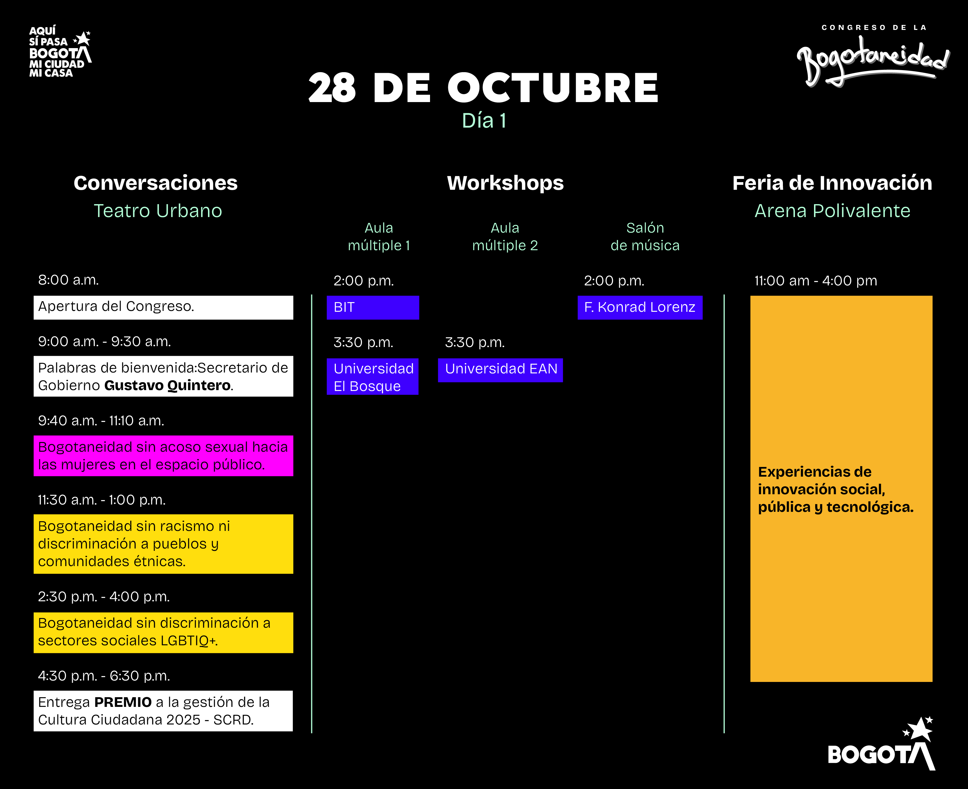 Cronograma día 1 - Congreso de la Bogotaneidad
