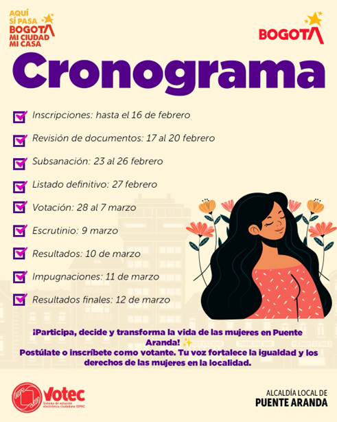 Cronograma Puente Aranda avanza en la elección del nuevo Consejo Local de Mujeres