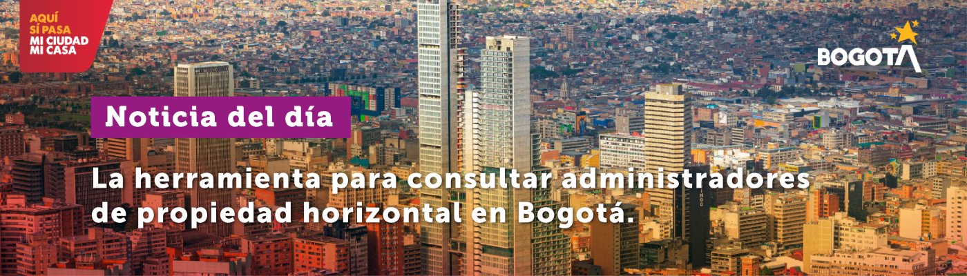Pieza de difusión con foto de fondo donde se aprecian los edificios del centro de Bogotá