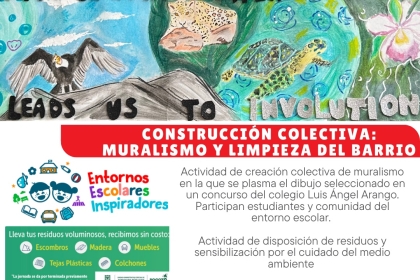 Imagen con la información del evento de muralismos que se realizará en el colegio Luis Ángel Arango