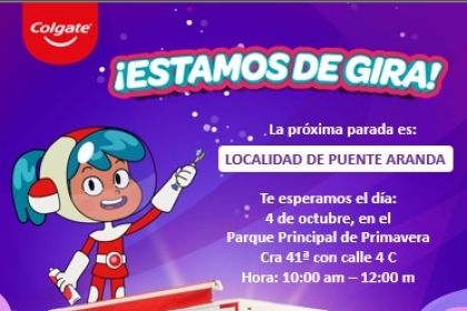 Camión de sonrisas Colgate anuncia su gira en la localidad de Puente Aranda, con evento el 4 de octubre en el Parque Principal de Primavera de 10:00 a.m. a 12:00 m.