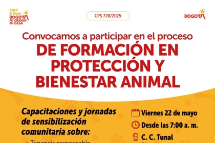 Convocamos a participar en el proceso DE FORMACIÓN EN PROTECCIÓN Y BIENESTAR ANIMAL- TUNJUELITO
