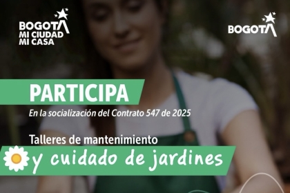 ¡Aprende a cuidar y mantener los jardines de tu comunidad! 🌿  Te invitamos a participar en nuestros Talleres de Mantenimiento y Cuidado de Jardines, un espacio para fortalecer tus conocimientos sobre el cuidado de las zonas verdes y contribuir a una Bogotá más sostenible.  💚 ¡Inscríbete y haz parte del cuidado de los espacios verdes de nuestra ciudad!
