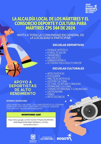 Imagen con texto invitando a las Inscripciones en nuestras Escuelas de Formación Artísticas, Culturales y Deportivas