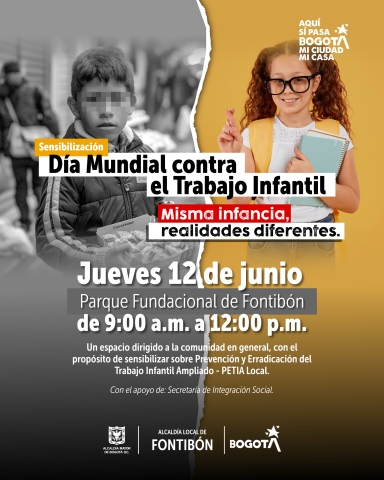pieza de invitación a la sensibilización sobre el  Dia Mundial contra el Trabajo Infantil.