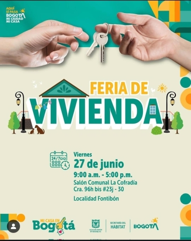 pieza informativa sobre la feria de vivienda que se llevará a cabo en el salón comunal cofradía de 9 a 5 de la tarde. 