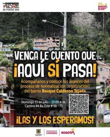 Pieza gráfica sobre evento de legalización en Bosque Calderón Tejada 
