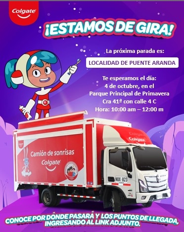 Camión de sonrisas Colgate anuncia su gira en la localidad de Puente Aranda, con evento el 4 de octubre en el Parque Principal de Primavera de 10:00 a.m. a 12:00 m.