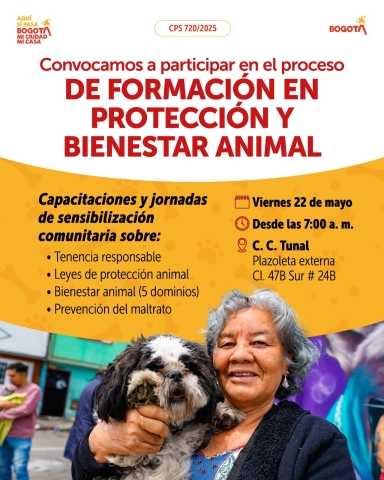 Convocamos a participar en el proceso DE FORMACIÓN EN PROTECCIÓN Y BIENESTAR ANIMAL- TUNJUELITO