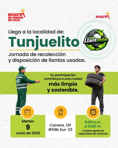 Llega a la localidad de: Tunjuelito Jornada de recolección y disposición de llantas usadas.