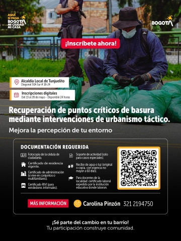 Recuperación de puntos críticos de basura mediante intervenciones de urbanismo táctico. Mejora la percepción de tu entorno - TUNJUELITO