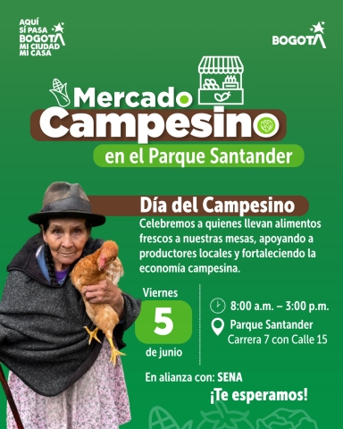 Celebra el Día del Campesino apoyando a los productores locales en el Mercado Campesino del Parque Santander.