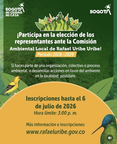 Las grandes transformaciones ambientales comienzan con ciudadanos comprometidos.  ✅Si trabajas por la protección de los recursos naturales, lideras iniciativas ambientales o haces parte de una organización, colectivo o proceso ambiental en Rafael Uribe Uribe, este es el momento de dar un paso más y representar a tu comunidad.  👇Postúlate para integrar la Comisión Ambiental Local y contribuye a la construcción de una localidad más sostenible, participativa y comprometida con el cuidado del ambiente.  Conoce
