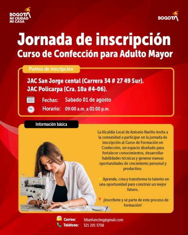 Jornada de inscripción Curso de Confección para Personas Mayores