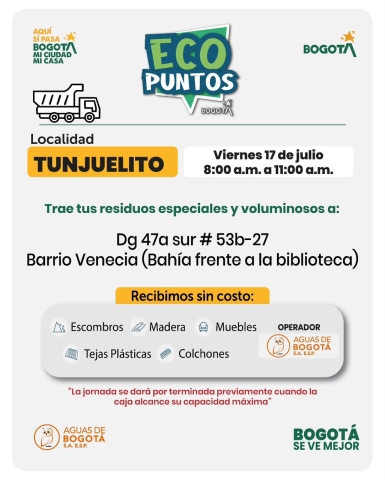 ECO PUNTOS Tunjuelito: Recolección de Residuos Especiales y Voluminosos