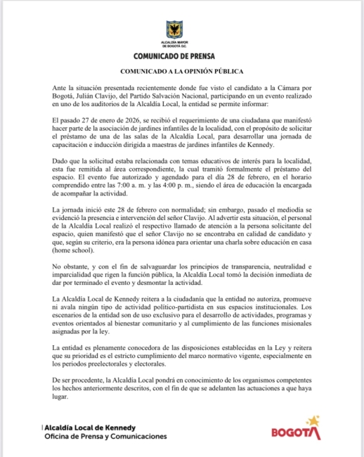 COMUNICADO A LA OPINIÓN PÚBLICA