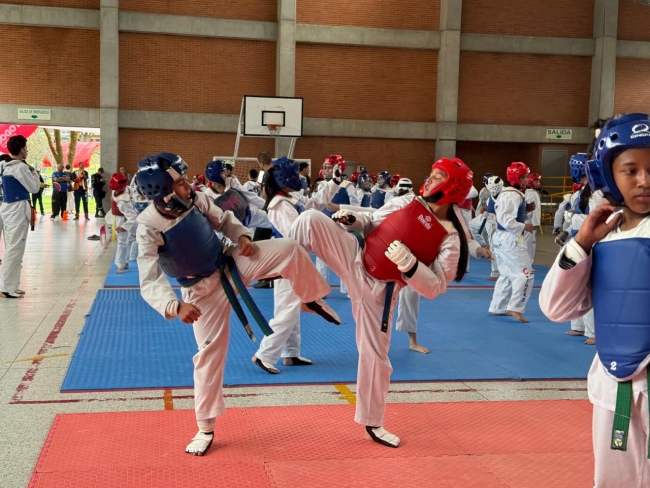 Niños atletas en practica de taekwondo