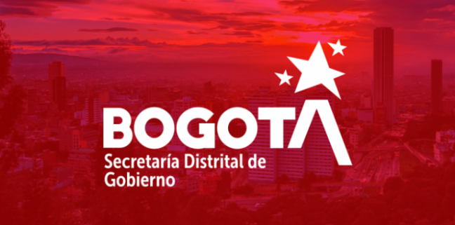 Pieza gráfica con el logo de Bogotá y el texto Secretaría Distrital de Gobierno y de fondo una foto panorámica de Bogotá