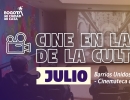 Aviso programación cinemateca de Barrios Unidos para Julio